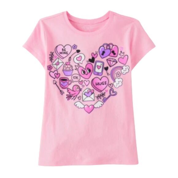 Children's Place Other - Girl's size 14 XL T-Shirt Short Sleeve Crew neck Pink Hearts